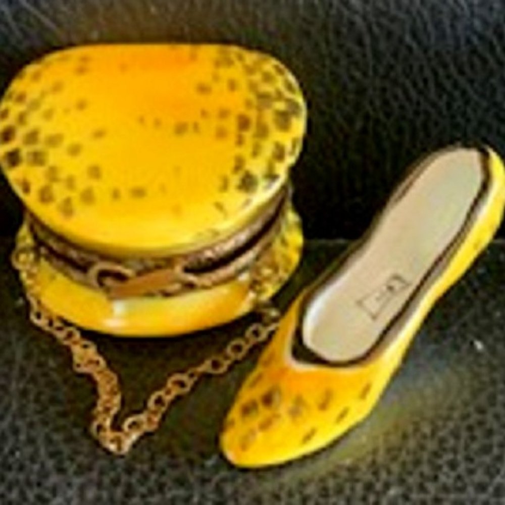 Limoges Leopard Purse Shoe Porcelain Trinket Box